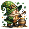 Cute Gnome Playing An Irish Fiddle Clipart Illustration AI Generative