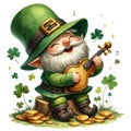 Cute Gnome Playing An Irish Fiddle Clipart Illustration AI Generative