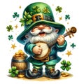 Cute Gnome Playing An Irish Fiddle Clipart Illustration AI Generative