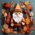 Autumn Leaves Gnome: Paper Art Vector Illustration
