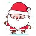 Cute Gnome Santa calus cartoon ice skating merry Christmas day