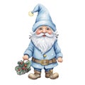 Cute Gnome Santa Claus With Blue Color, Transparent Background.