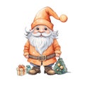 Cute Gnome Santa Claus With Orange Color, Transparent Background.