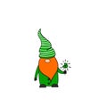 A cute gnome with a shamrock in his hand for good luck. Irish gnome with striped hat. Fun leprechaun for St. Patrick\'s Day