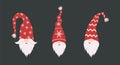 Cute gnomes faces in santa hats on black background. Scandinavian christmas elves. Vector illustration in flat cartoon Royalty Free Stock Photo