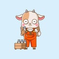 Cute goat farmers harvest fruit and vegetables cartoon animal character mascot icon flat style illustration concept Royalty Free Stock Photo