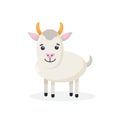 Cute goat vector flat illustration isolated on white background. Farm animal goat cartoon character. Royalty Free Stock Photo