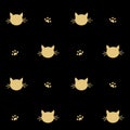 Cute gold cats silhouette seamless pattern background illustration