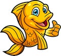 Cute Gold Fish Cartoon Character Showing Thumbs Up