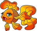 Cute Gold Fish Or Goldfish Cartoon Character Swims