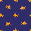 Cute gold fish in water, seamless pattern design. Aquarium goldfish, endless background, texture. Little tropical animal