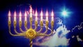 beautiful golden hanukkiah glowing , object 3D illustration Royalty Free Stock Photo
