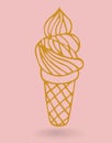 Cute gold ice cream cone isolated on pink background.