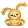 Cute gold rabbit isolated on white background. Greeting card Happy Easter or Happy New Year banner with bunny in Royalty Free Stock Photo