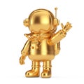 Cute Golden Cartoon Mascot Astronaut Character Person Waving Hand. 3d Rendering