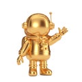 Cute Golden Cartoon Mascot Astronaut Character Person Waving Hand. 3d Rendering