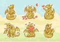 Cute golden dragon stickers set, emotions and activities