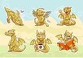 Cute golden dragon stickers set, emotions and activities