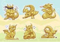Cute golden dragon stickers set, emotions and activities