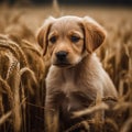 Generative AI Cute Golden Puppy in a Field of Wheat