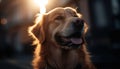 Cute golden retriever dog closeup portrait in sunny day. Dog with a smile, very happy, face close-up Royalty Free Stock Photo