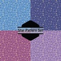 Cute golden stars pattern set in pink, purple and blue