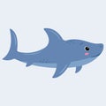 Cute good shark. Smiling cartoon character with blush. Flat vector illustration