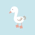 cute goose hand drawn. vector, minimalism, trending colors 2022. icon, sticker, print. children clipart, animal, bird.