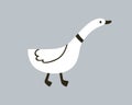 Cute goose in Scandinavian doodle style. Funny baby bird with long neck walking. Black and white drawing, feathered fowl