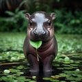 cute and gorgeous baby hippo in the river