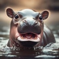 cute and gorgeous baby hippo in the river