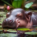 cute and gorgeous baby hippo sleeping in the river