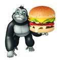 Cute Gorilla cartoon character with burger