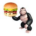 Cute Gorilla cartoon character with burger