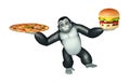 Cute Gorilla cartoon character with burger and pizza