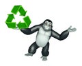 Cute Gorilla cartoon character with recycle sign Royalty Free Stock Photo