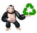 Cute Gorilla cartoon character with recycle sign Royalty Free Stock Photo