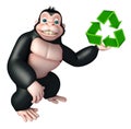 Cute Gorilla cartoon character with recycle sign Royalty Free Stock Photo