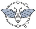 Cute Gothic Bat Winged Bee in a Celestial Frame Mystic Moth Illustration Vector Icon Royalty Free Stock Photo