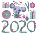 Cute gouache rat isolated on white background. Mouse symbol 2020 new year