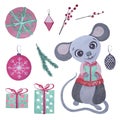 Cute gouache rat isolated on white background. Mouse symbol 2020 new year