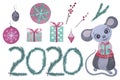 Cute gouache rat isolated on white background. Mouse symbol 2020 new year