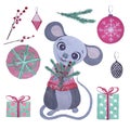 Cute gouache rat isolated on white background. Mouse symbol 2020 new year