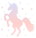 Cute gradient unicorn silhouette with stars on white background illustration