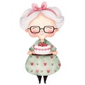 Cute Grandma Cake Watercolor Clipart Illustration AI Generative Royalty Free Stock Photo