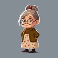 Cute Grandmother Character in Glasses. Cartoon Style Vector
