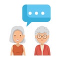 Cute grandmothers couple with speech bubble