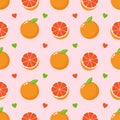 Cute grapefruit fruit and hearts seamless pattern