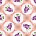 Cute grapes polka dot vector illustration. Seamless repeating pattern.