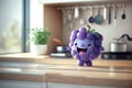 Cute grapes sweet smile at kitchen, 3D render style. AI Generated